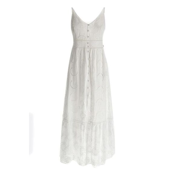 Guess Eyelet Button Front Maxi Dress Women white Dresses